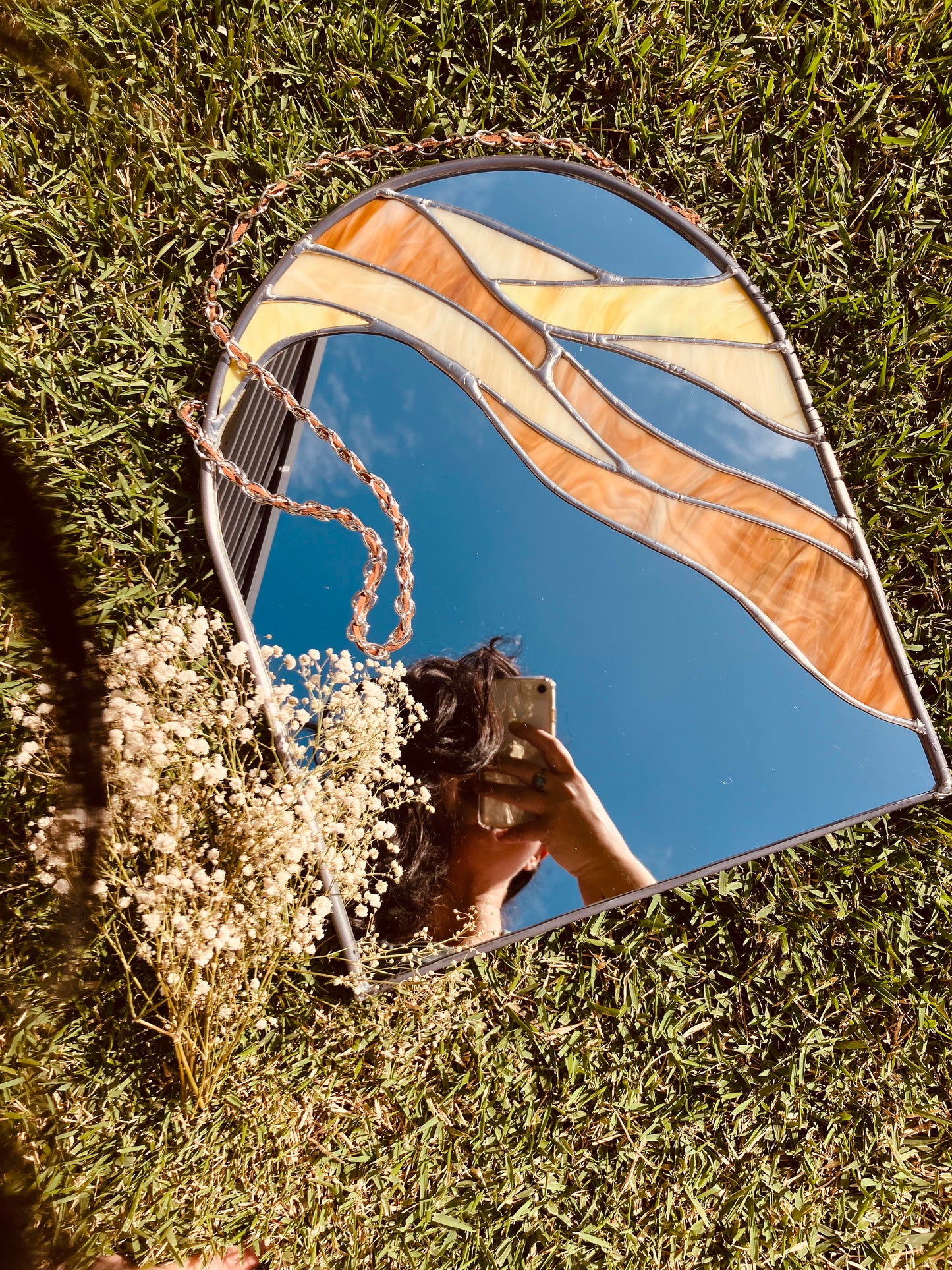 Tan Leather Arched Mirror